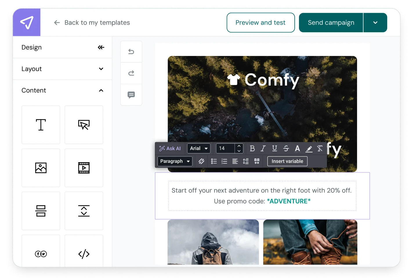 Mailjet's AI Copy Generator within the Email Editor