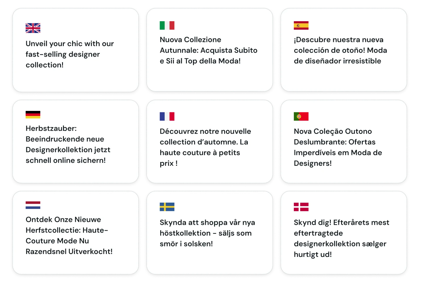 Muestra de las opciones de idioma del Generador con IA de Mailjet