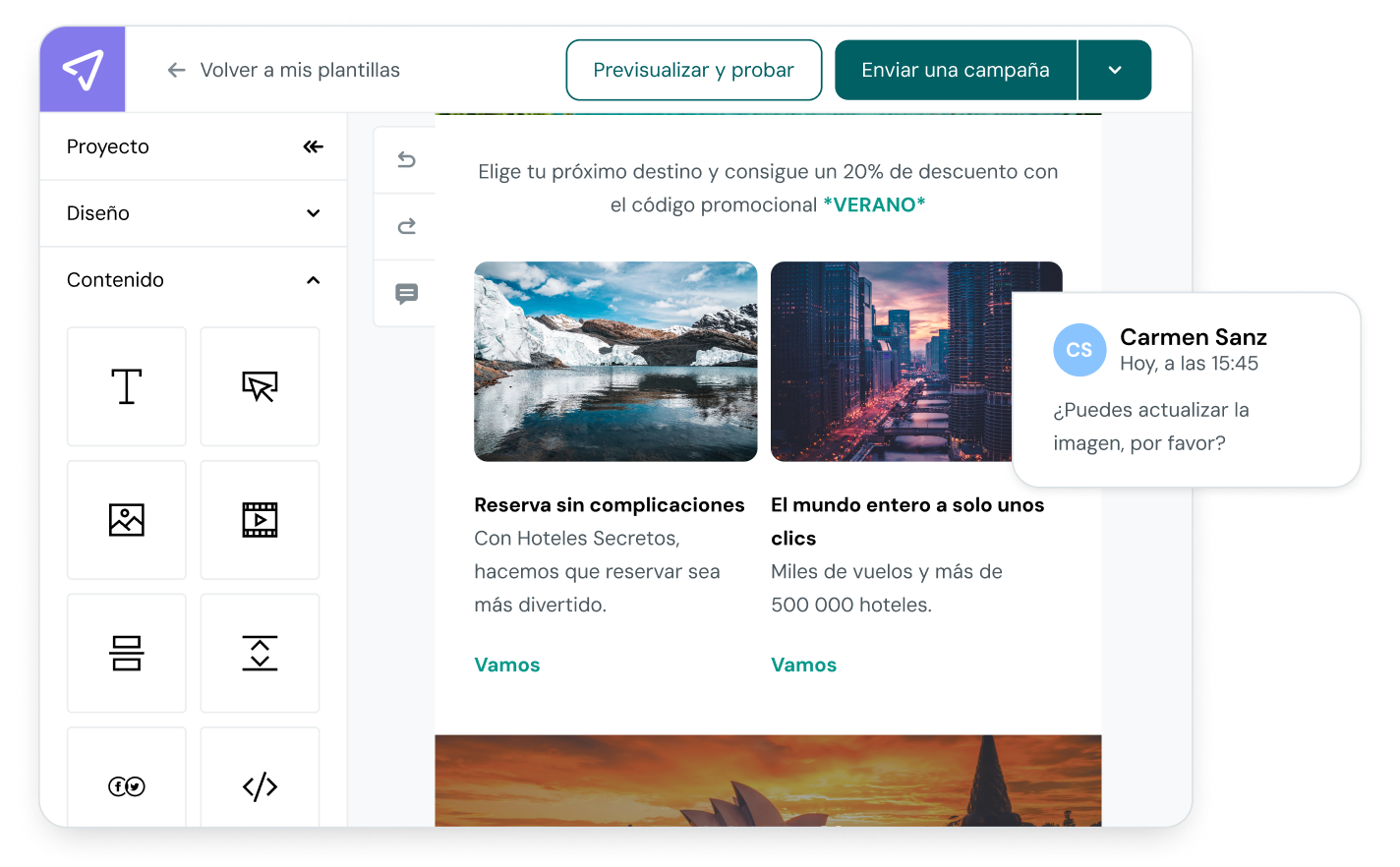 Una petición mediante la función de colaboración de Mailjet.