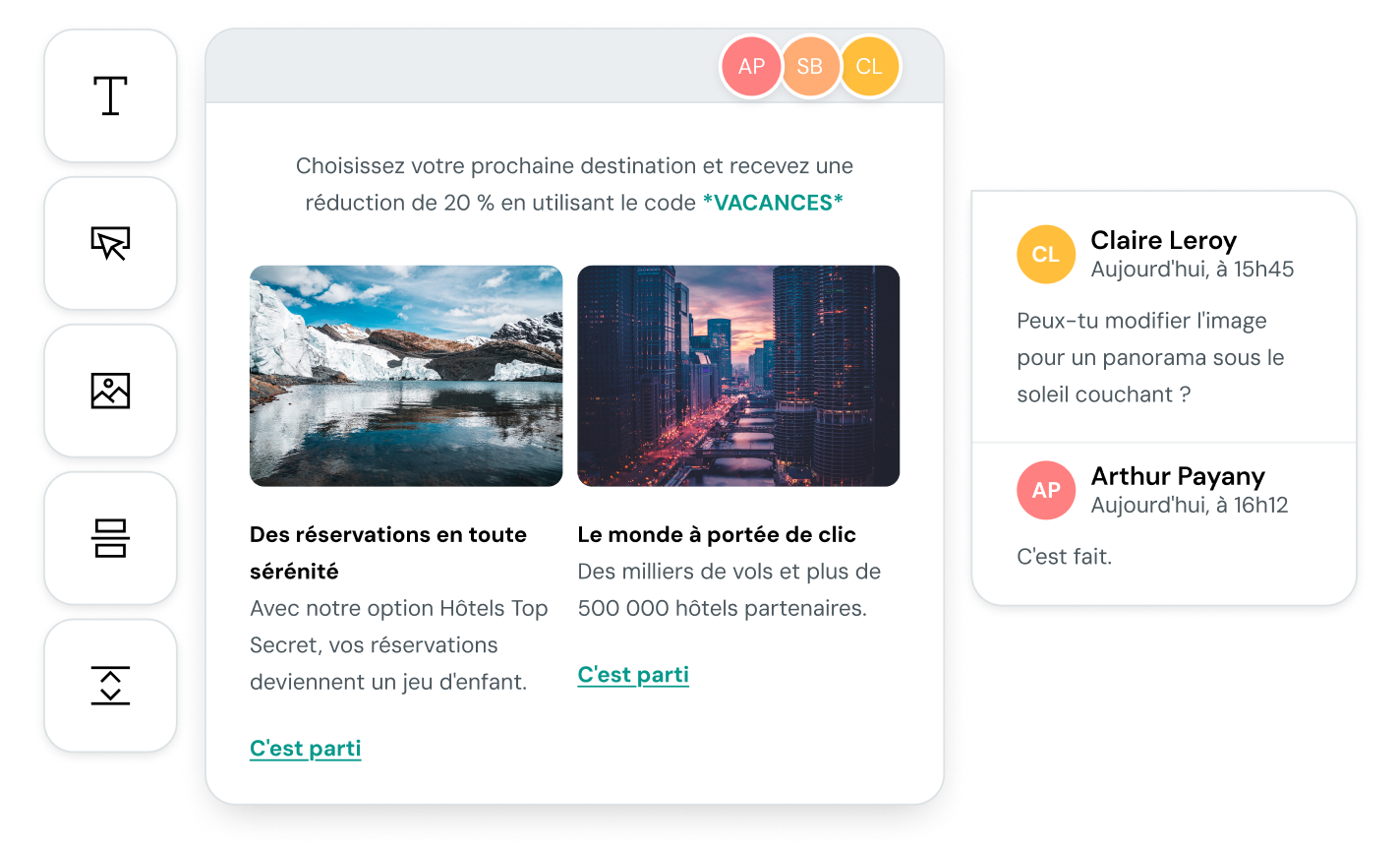 L’éditeur d’emails et la fonctionnalité collaborative de Mailgun permettent un processus de conception agile.
