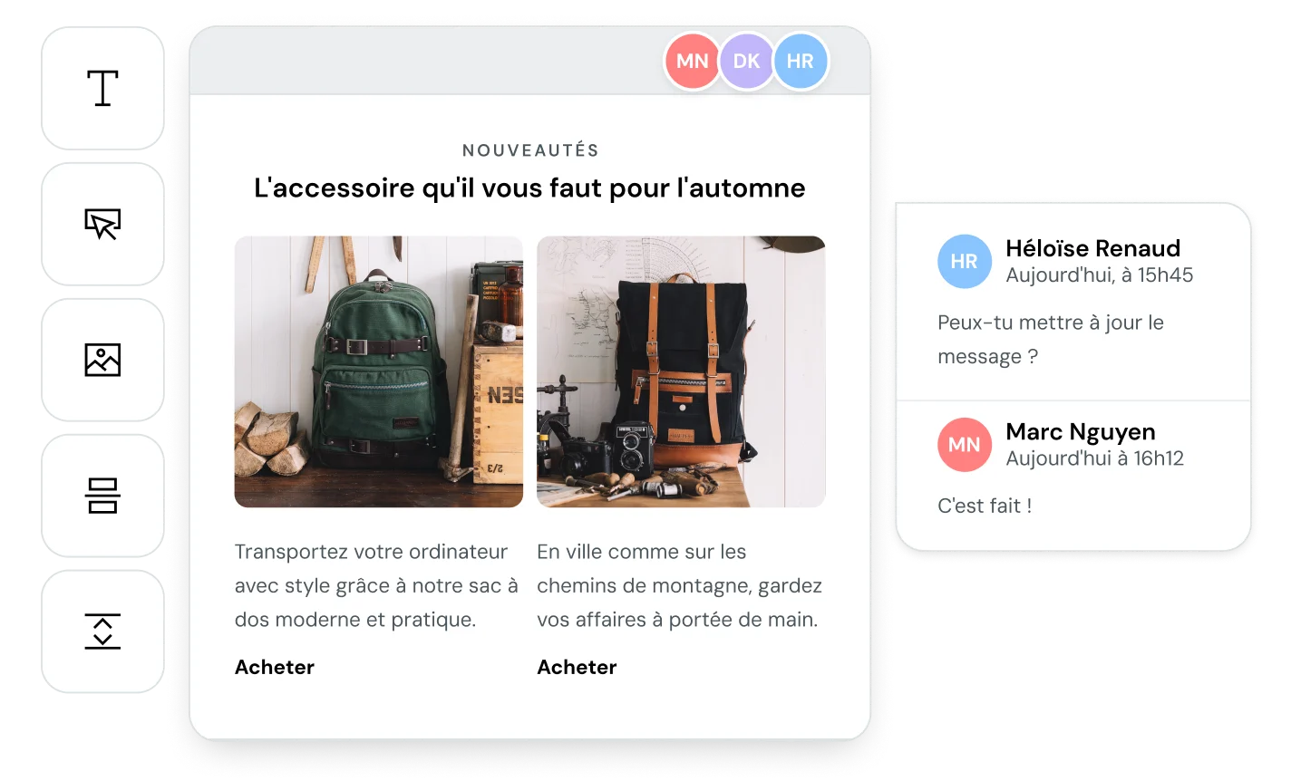 La fonctionnalité de travail collaboratif dans l’éditeur d’emails de Mailjet.