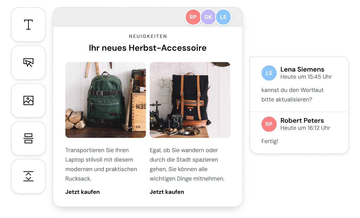 Feature für Echtzeit-Zusammenarbeit mit Teammitgliedern im E-Mail-Editor von Mailjet.