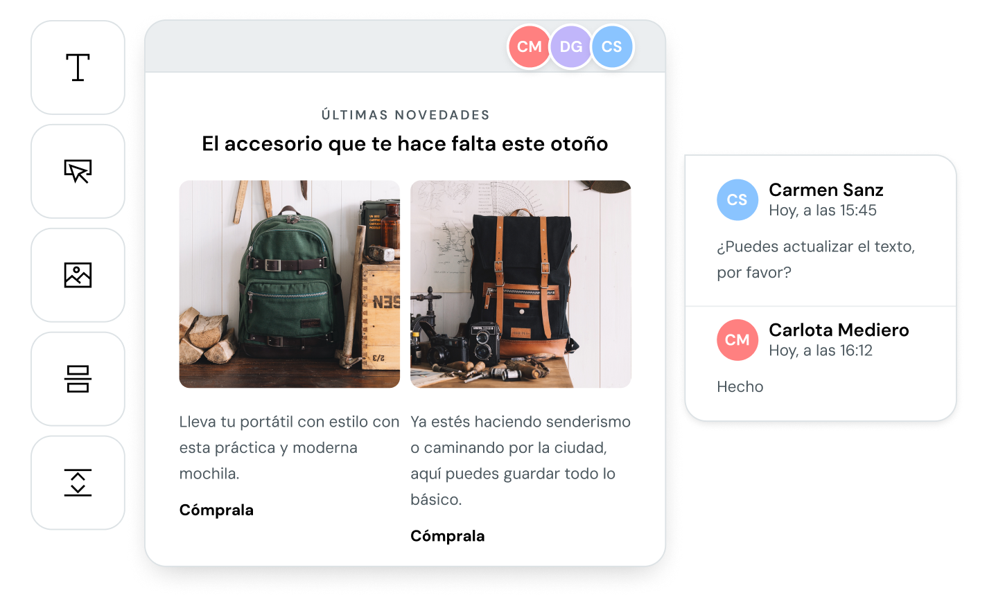 La función de Colaboración del Editor de emails de Mailjet.