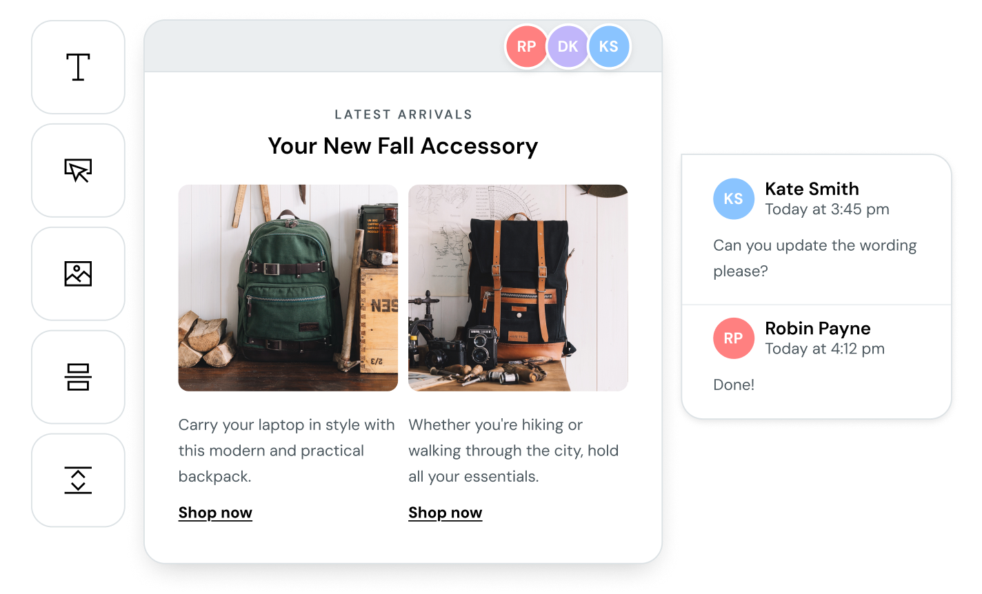 The collaboration feature on Mailjet's email editor.