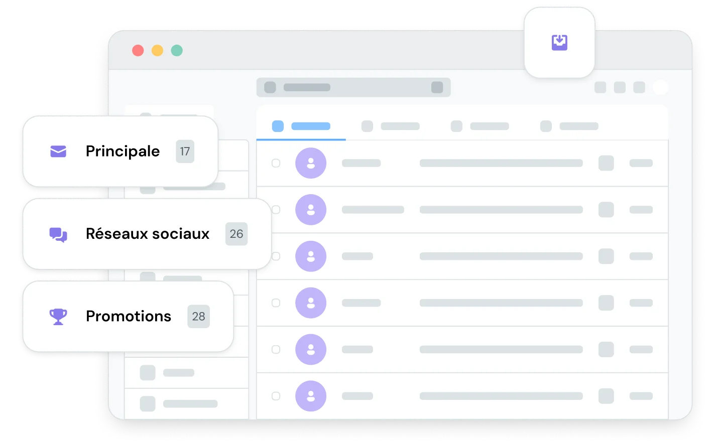 La section de la boîte de réception où vos messages atterrissent.