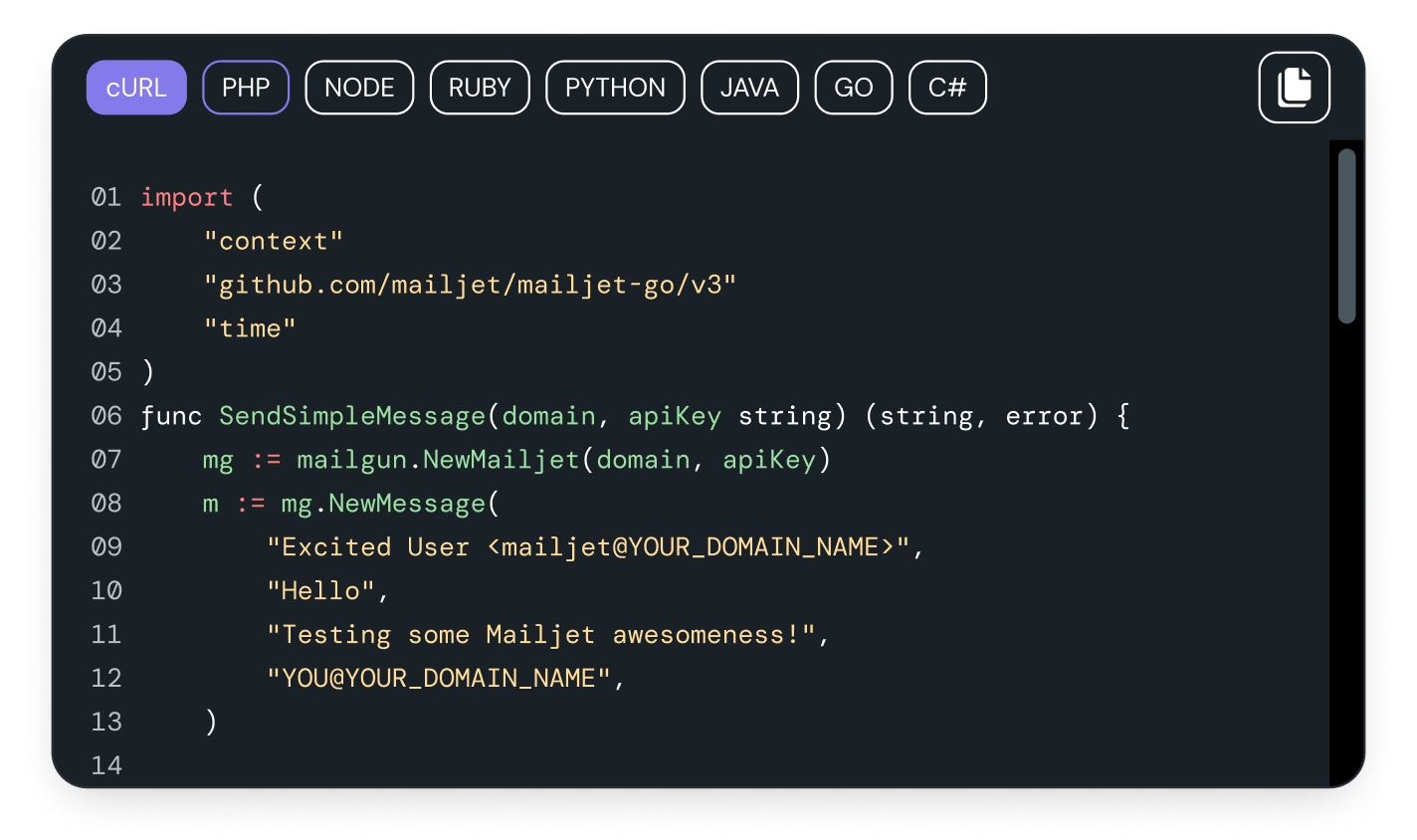 SMTP configuration.