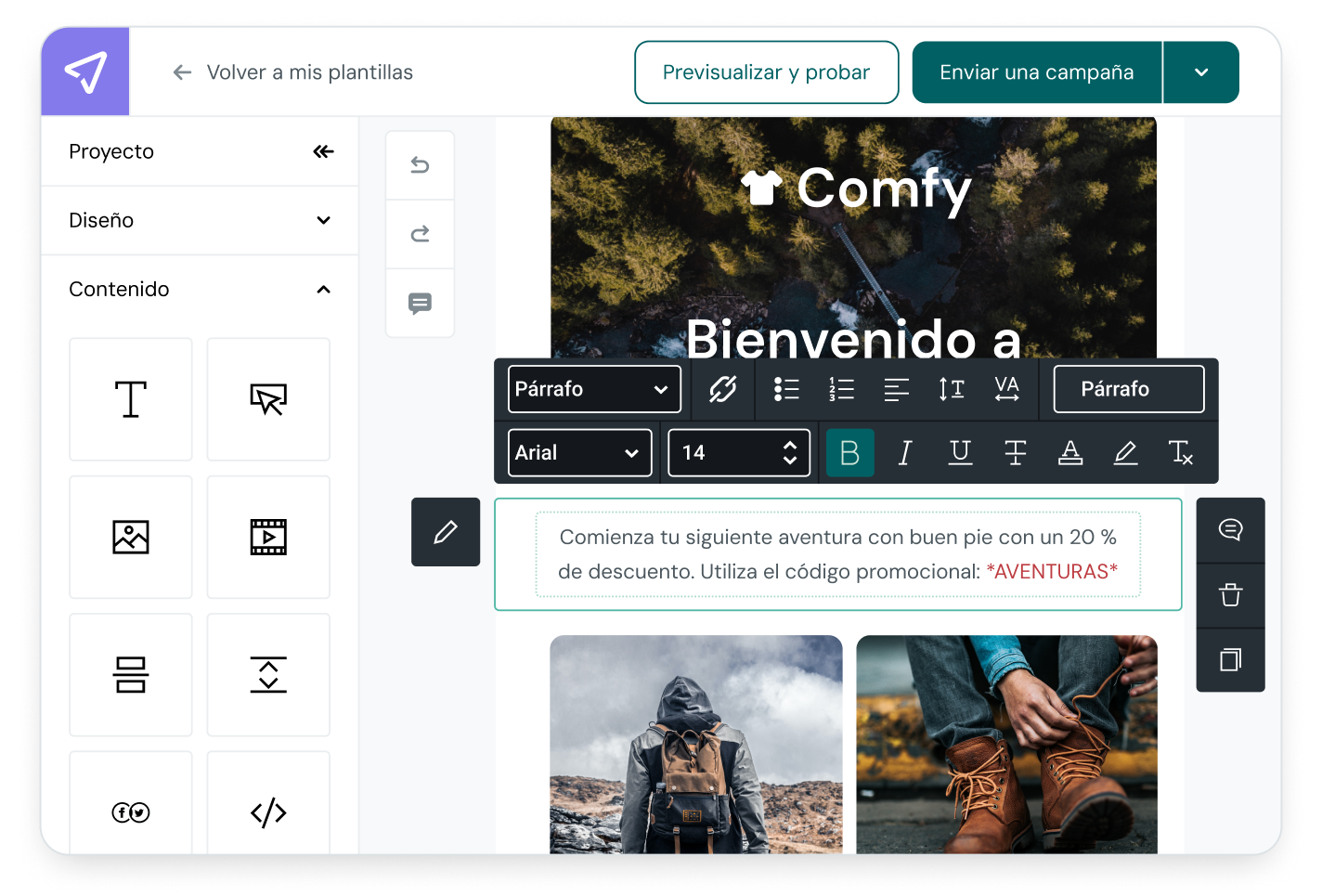 El Editor de emails de Mailjet es intuitivo y colaborativo.