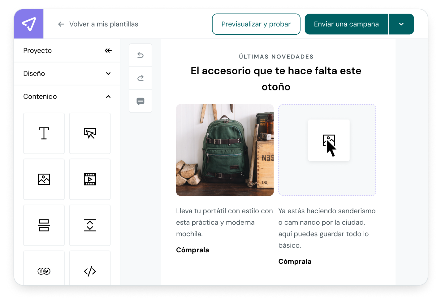 El Editor de emails de &quot;arrastrar y soltar&quot; de Mailjet.