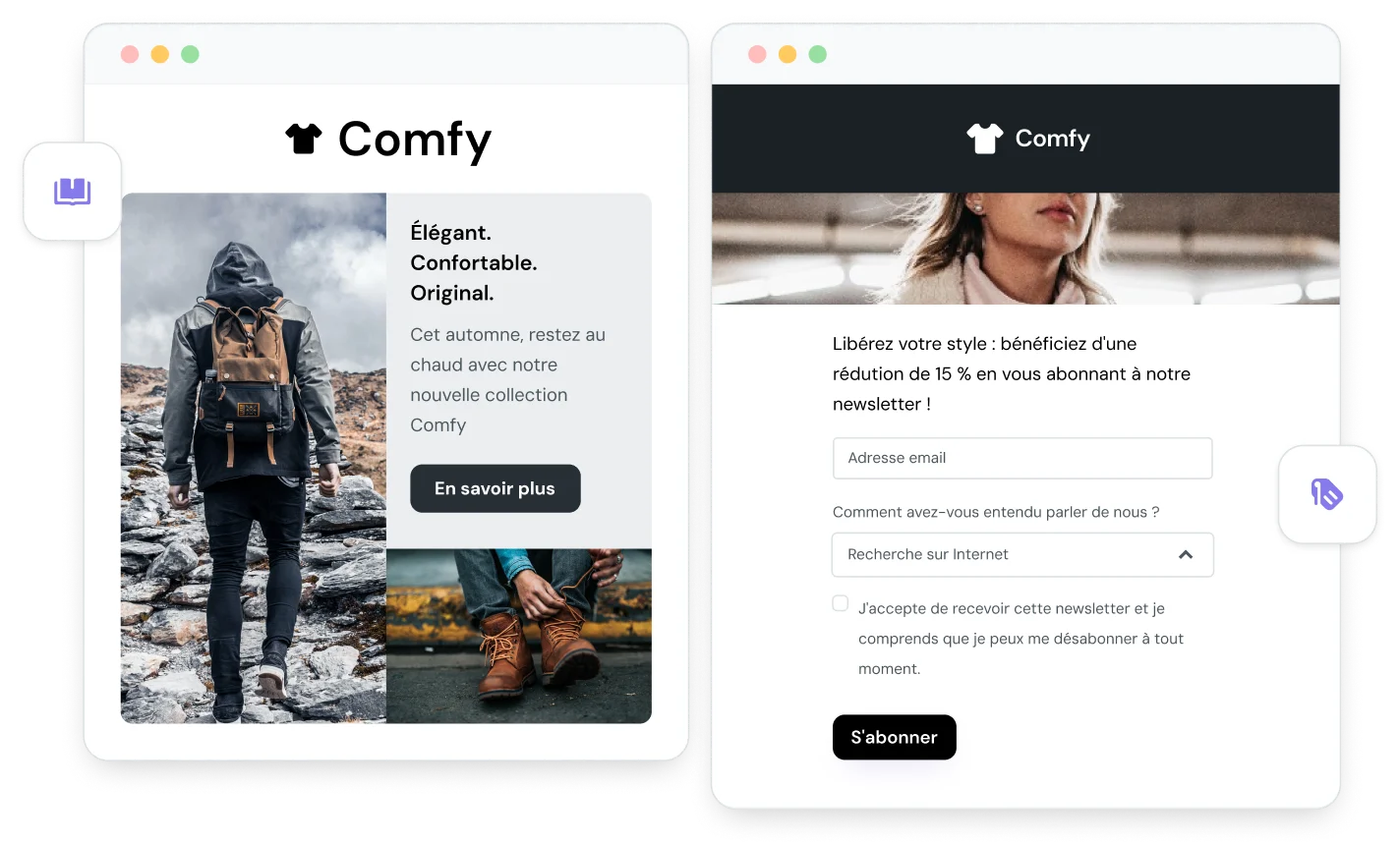 Comparaison côte à côte de contenu protégé par des formulaires d'inscription