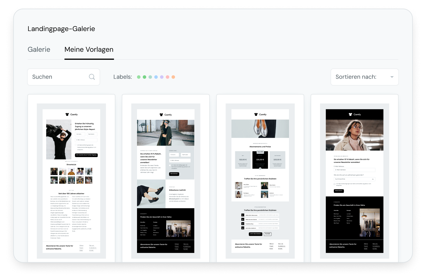 Vorlagengalerie für Landingpages, die mit Mailjet erstellt wurden