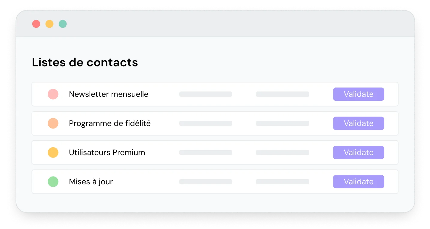 Une liste de contacts avec possibilité de validation