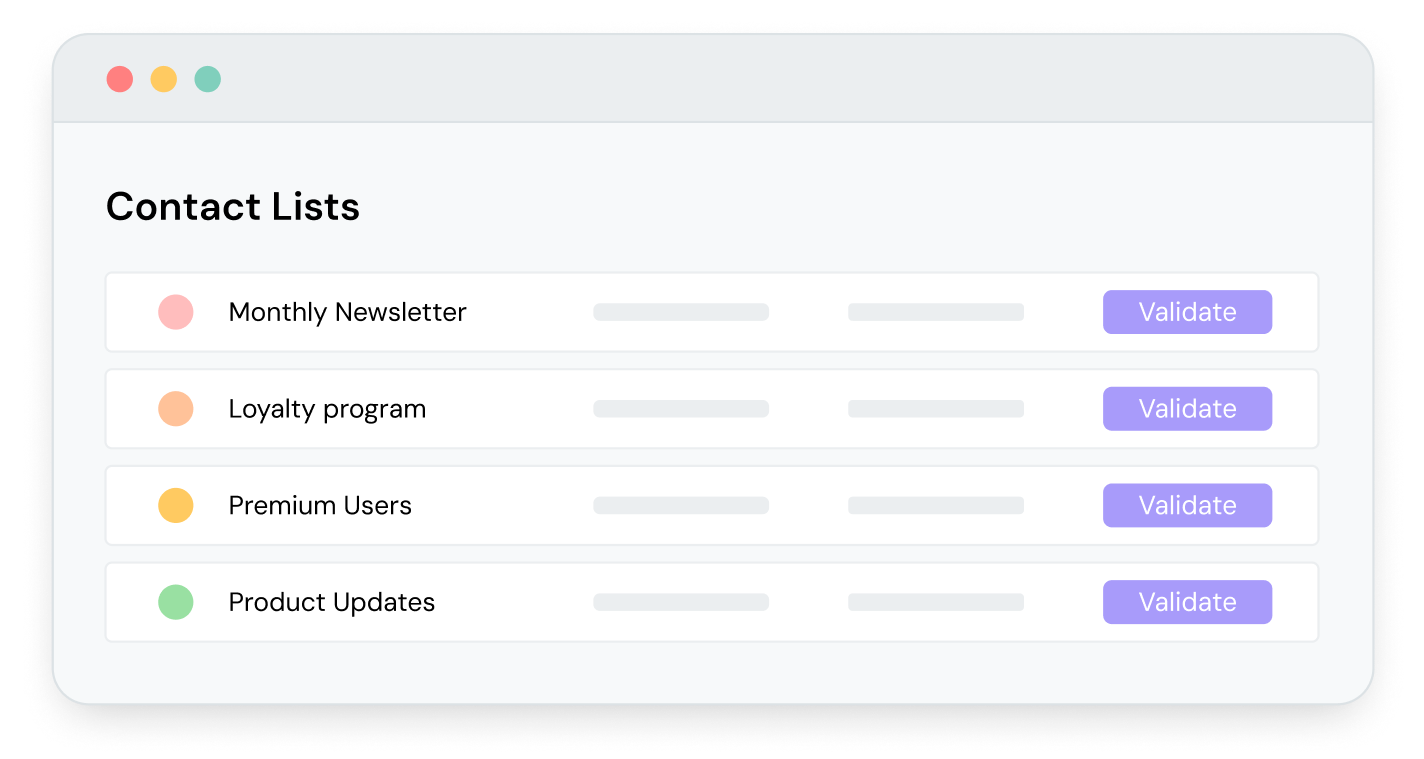 A list of contacts with option to validate