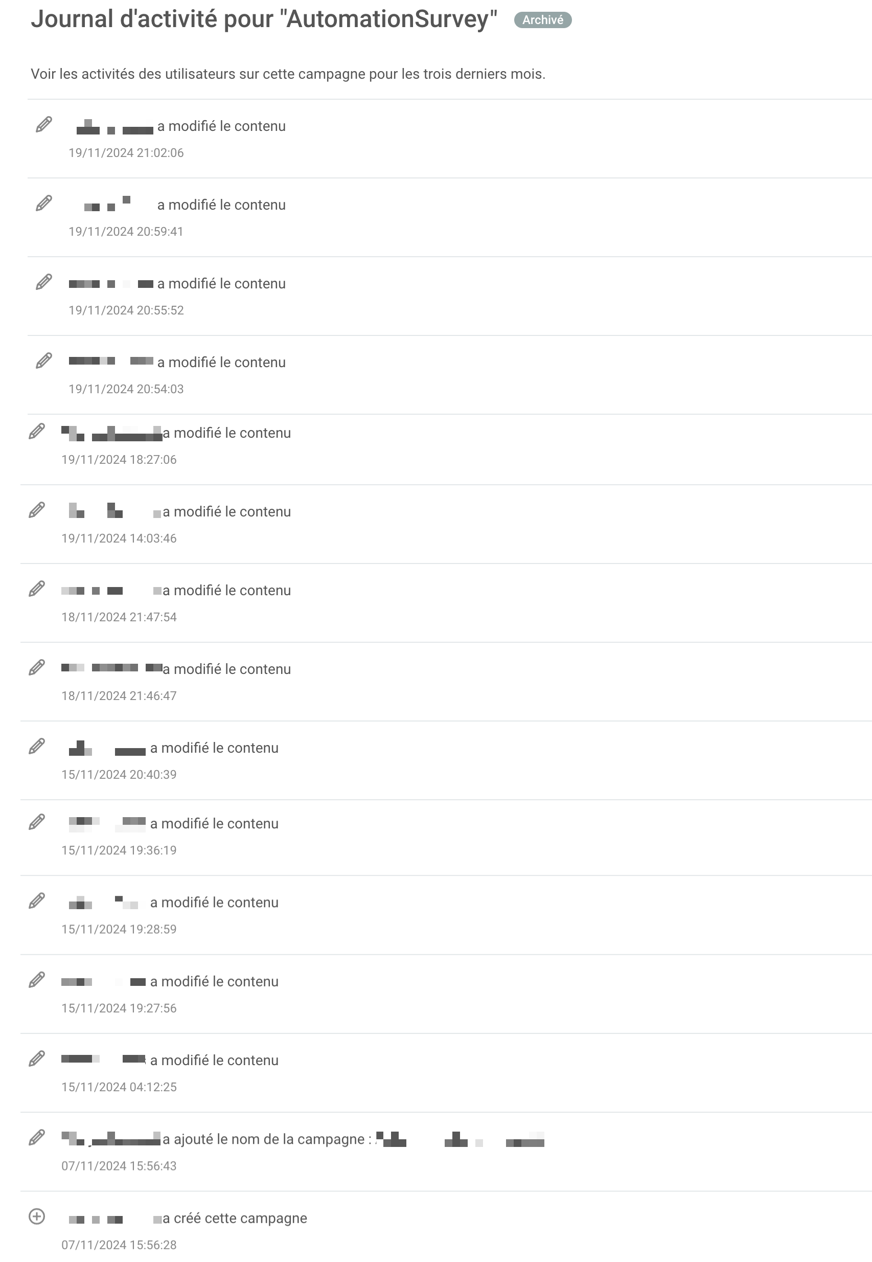 Capture d'écran de la fonctionnalité de logs d'activités dans la plateforme de Sinch Mailjet