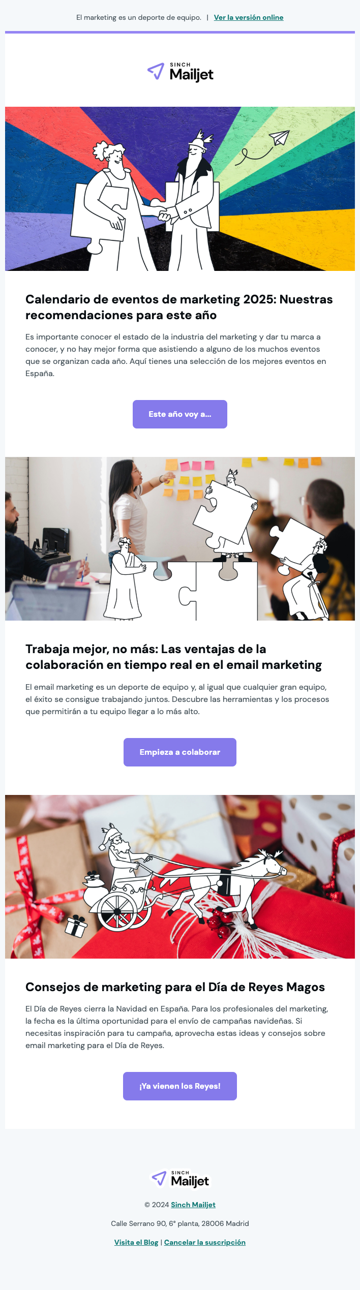 Newsletter de Sinch Mailjet compartiendo novedades en el blog.