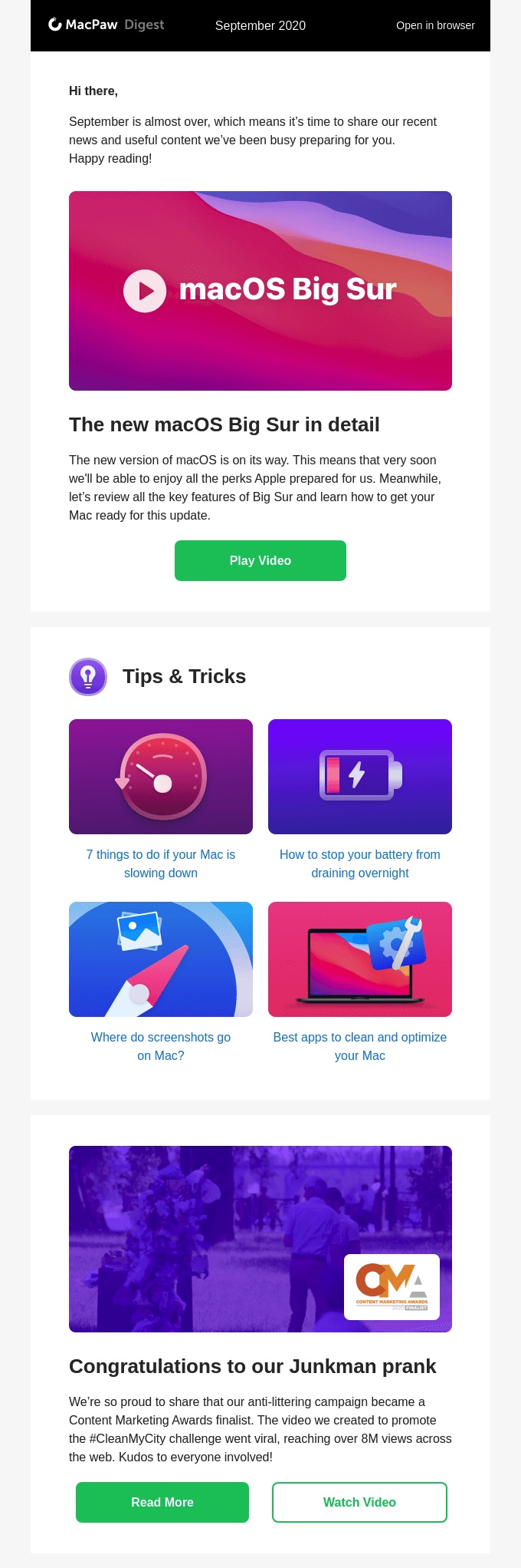 MacPaw newsletter featuring video
