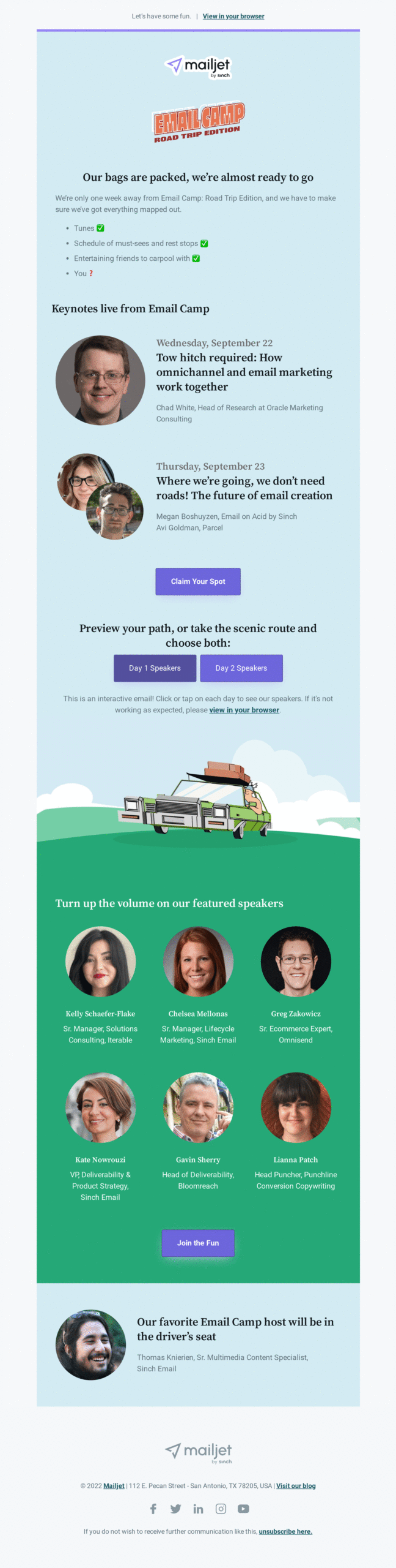 Interaktiver Newsletter von Mailjet, der für das Email Camp 2022 erstellt wurde