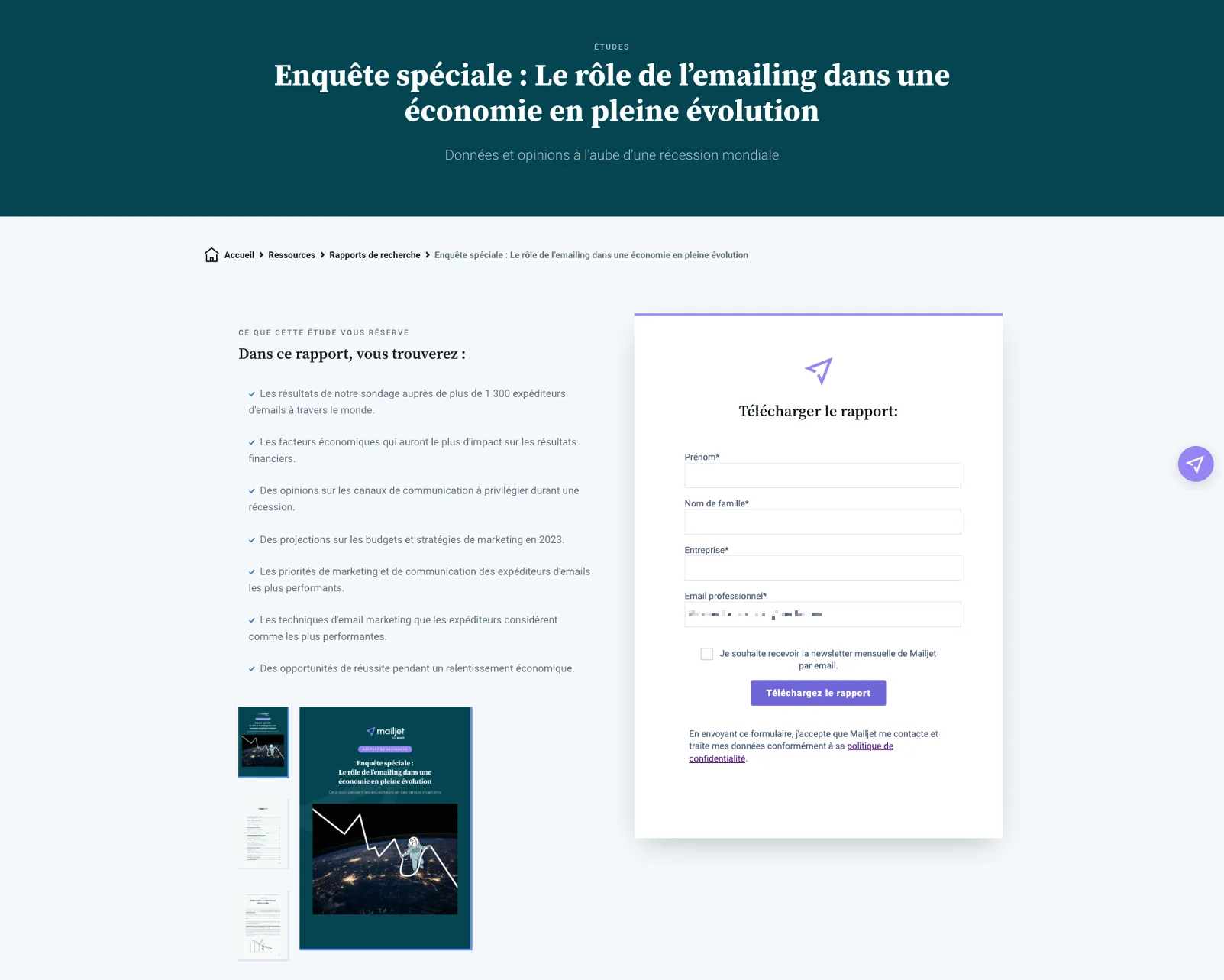 Capture d’écran d’une page de téléchargement de rapport de Mailjet