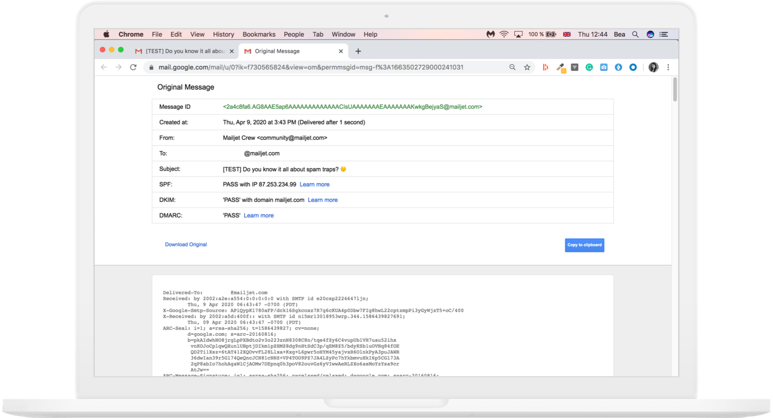 Gmail email header