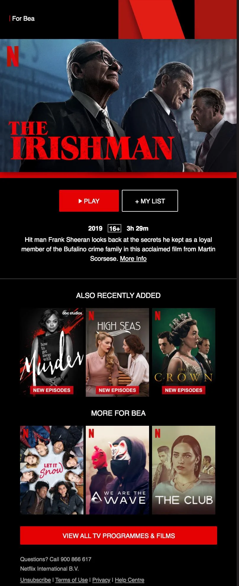 An example of a Netflix newsletter