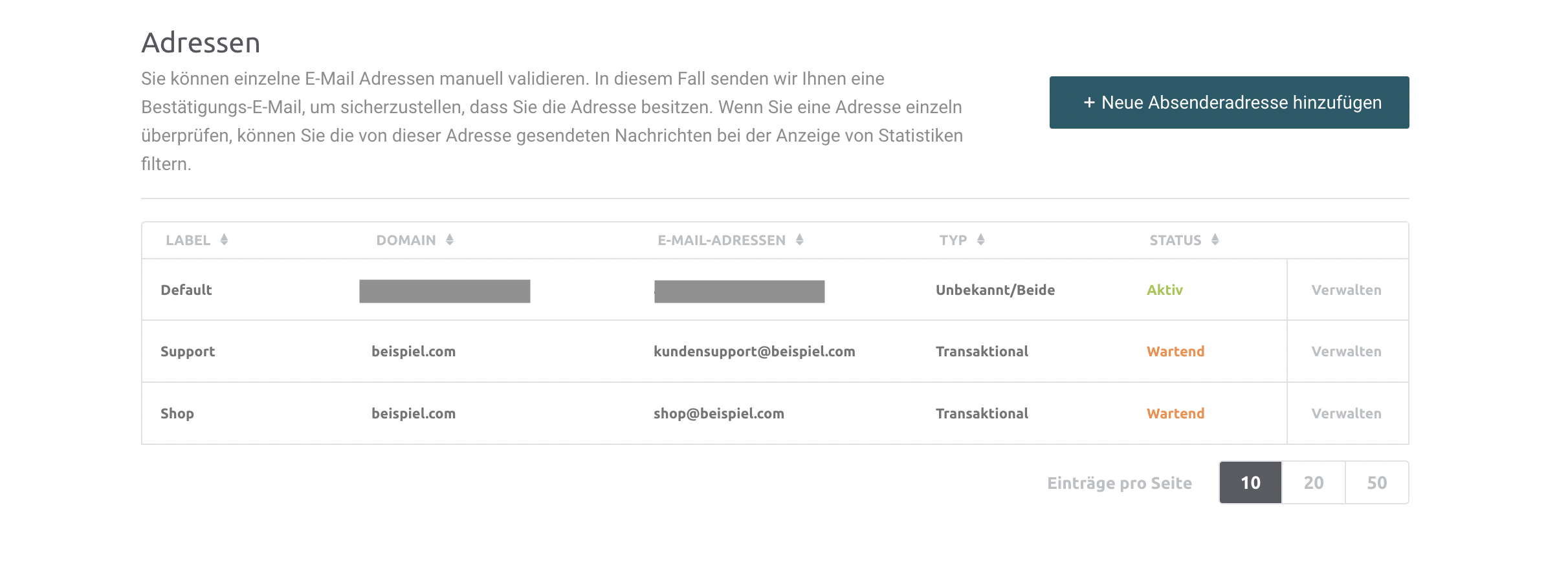 Grafik, die erklärt, wie Sie Absenderadressen bei Mailjet hinzufügen