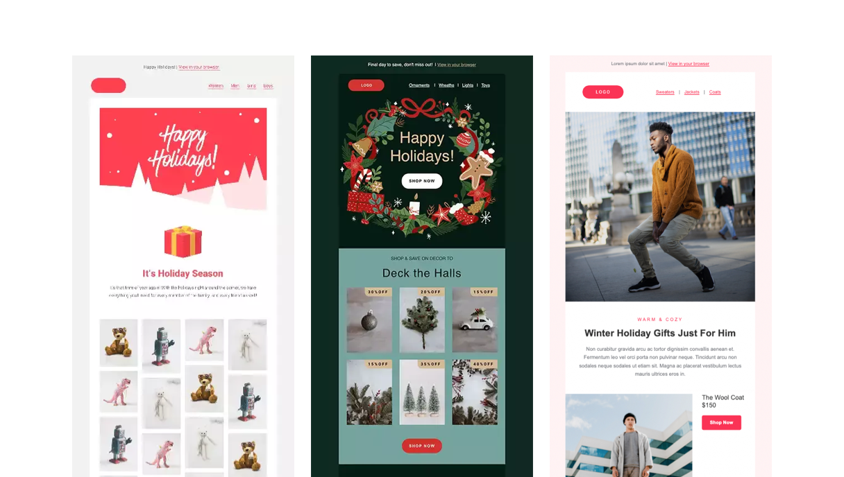 Capture d’écran des nouveaux modèles d’emails de Mailjet pour Noël