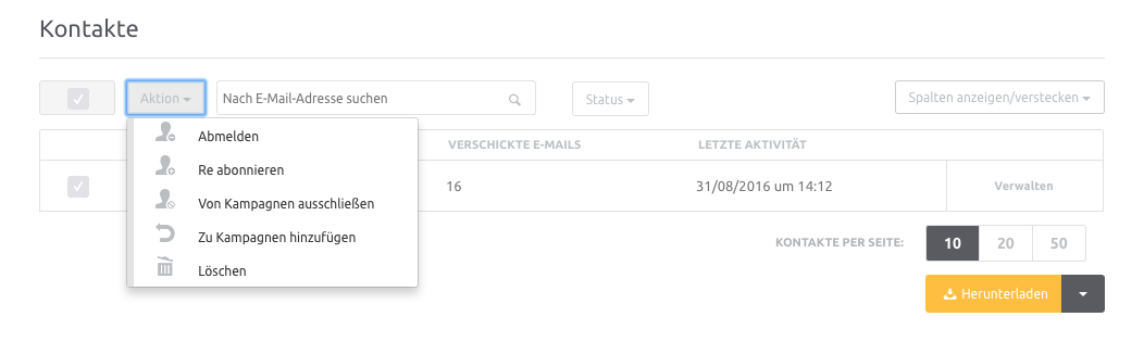 Optionen-Kontaktliste