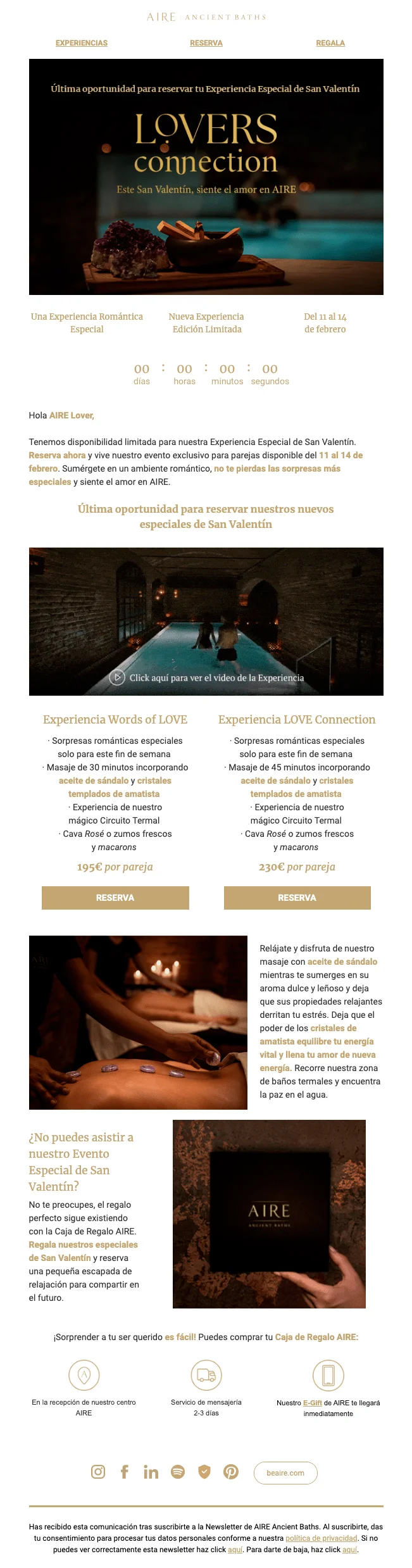Ejemplo de newsletter de Aire con temática de San Valentín.