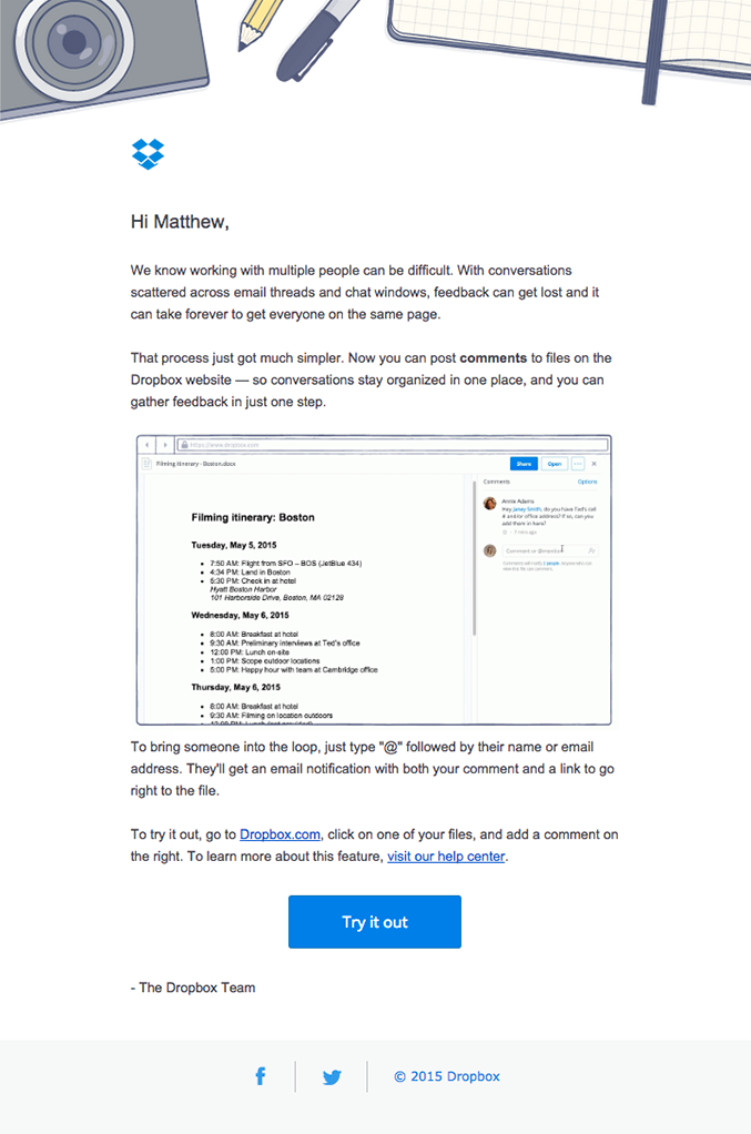 Correo electrónico de Dropbox