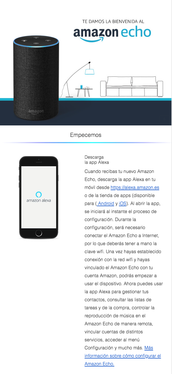 Email de bienvenida amazon echo