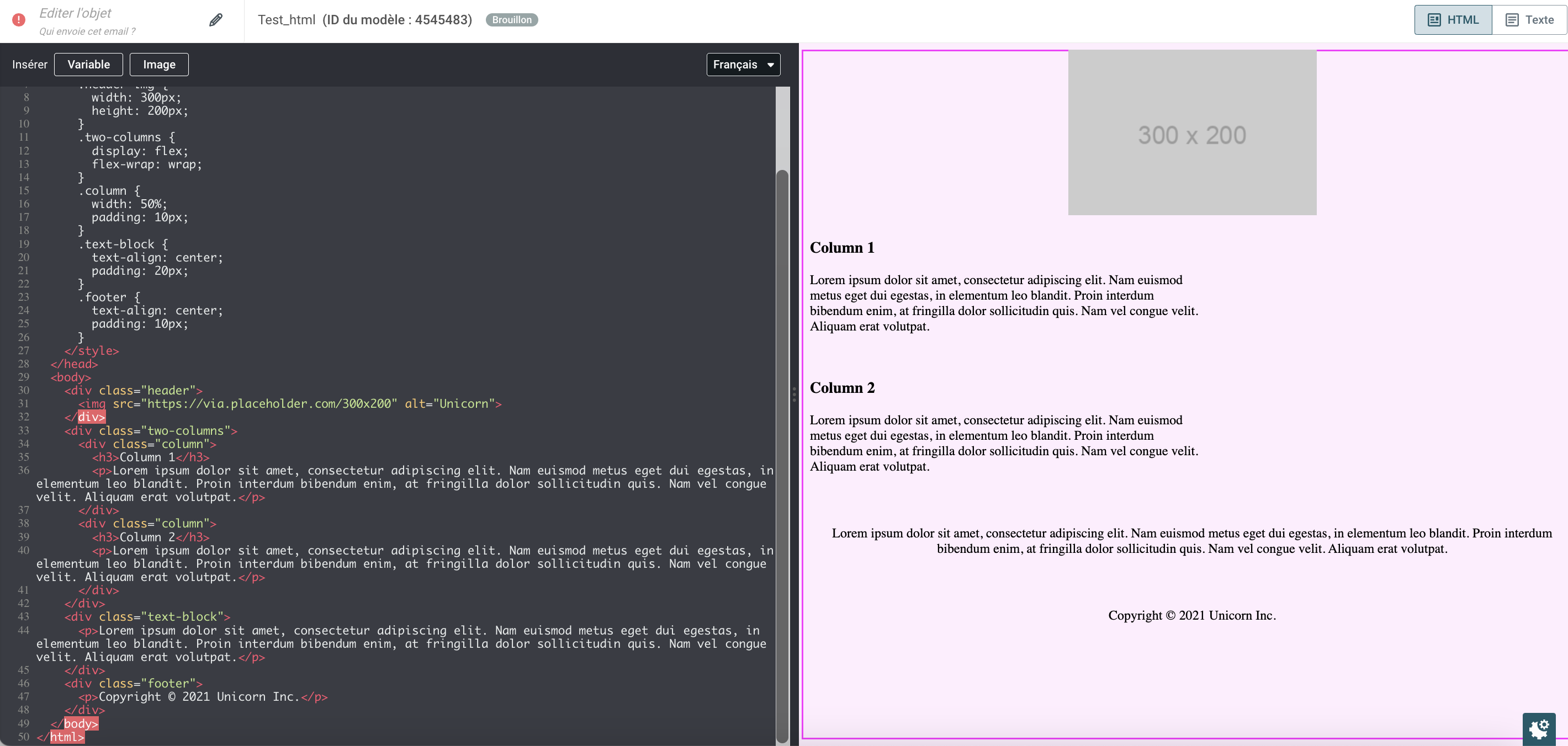 AI produced HTML email template and preview
