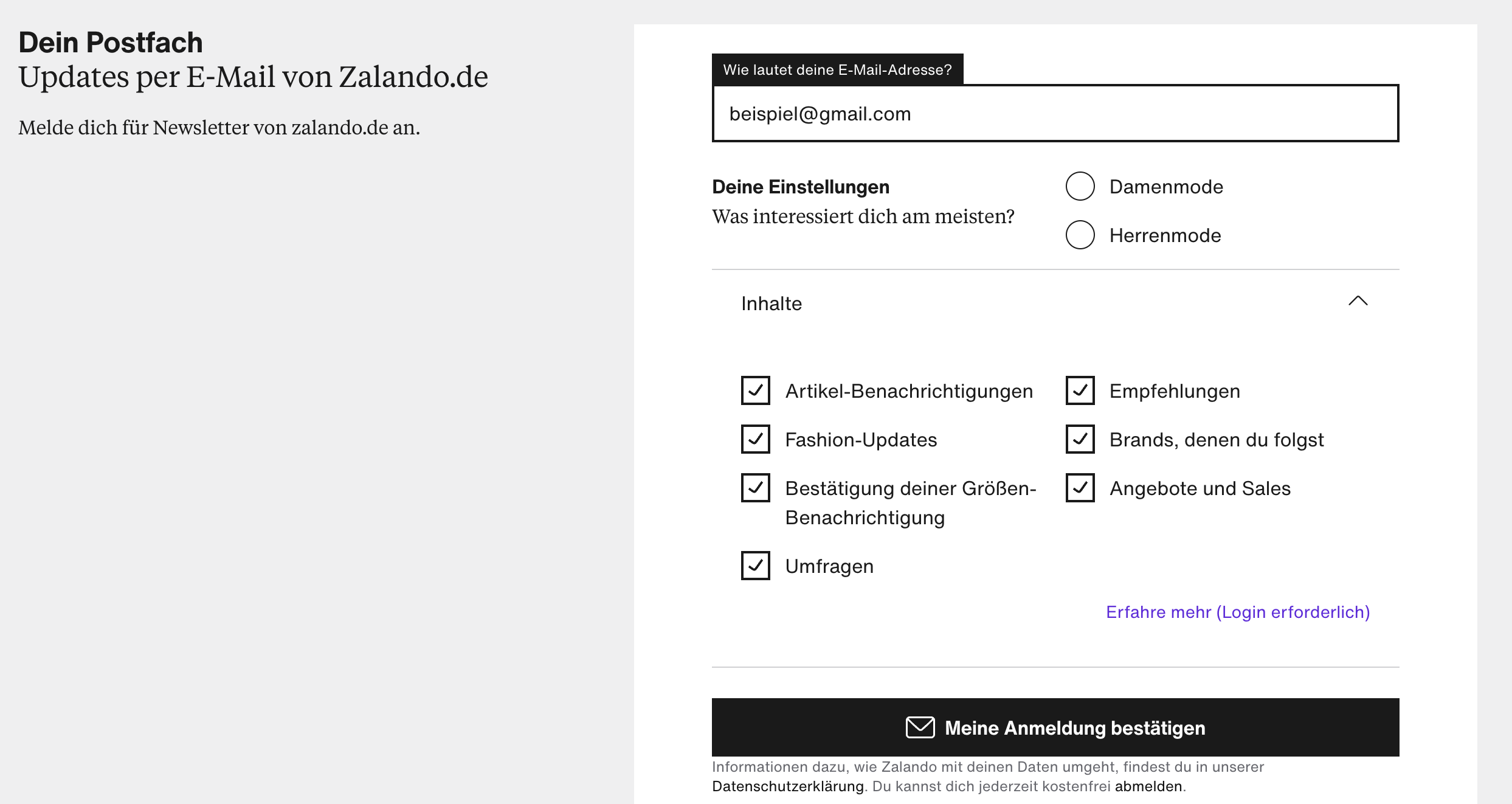 Anmeldeformular mit Abfrage für den Newsletter Versand