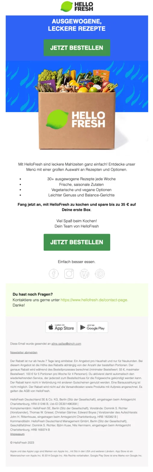 Angebot von Hello Fresh