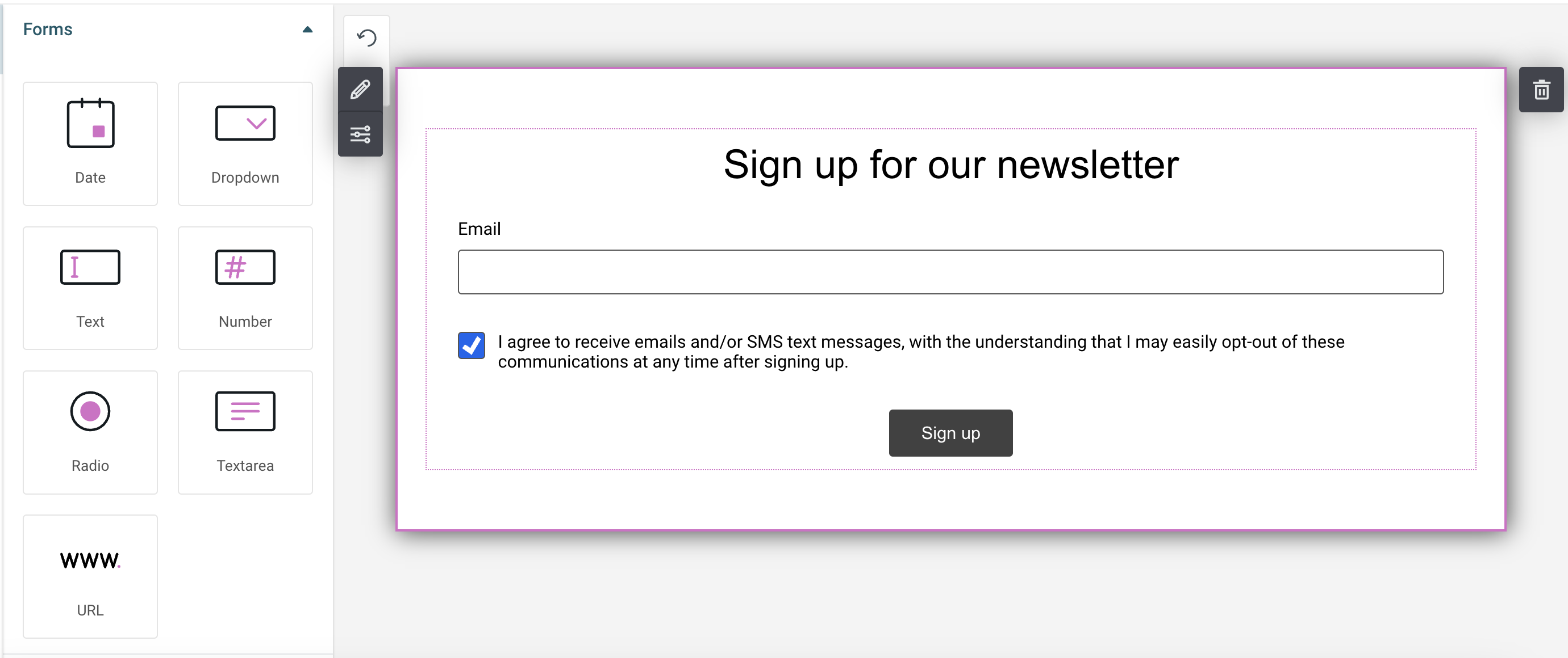 Selection of fields in Mailjet’s Form Builder