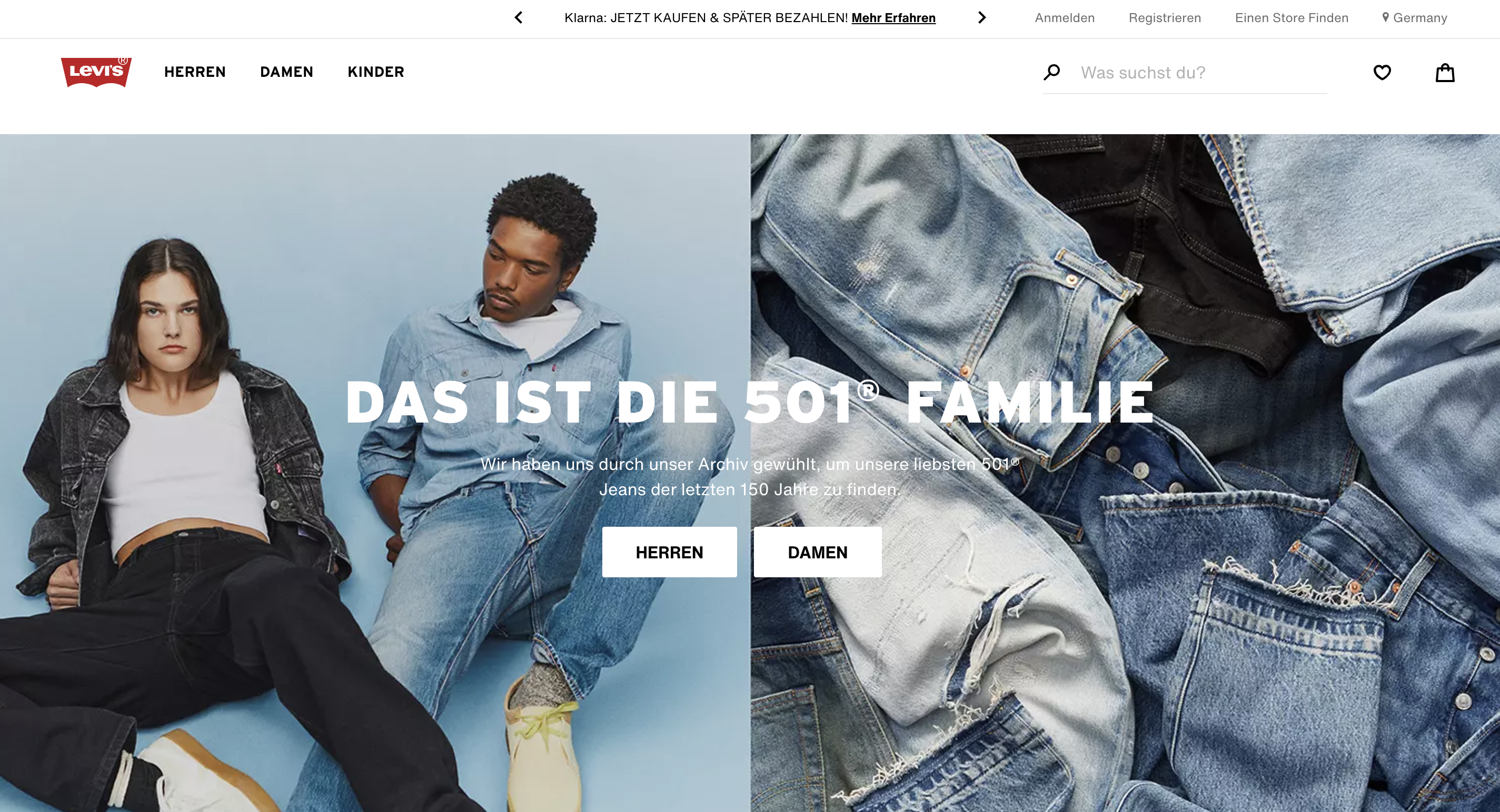 Beispiel für eine Splash-Seite von Levi's