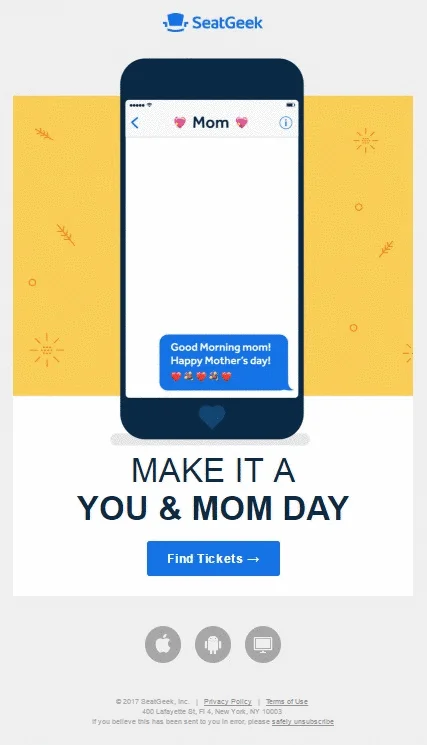 Mother's Day email from SeatGeek