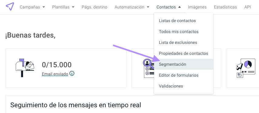 Panel de control de Mailjet.