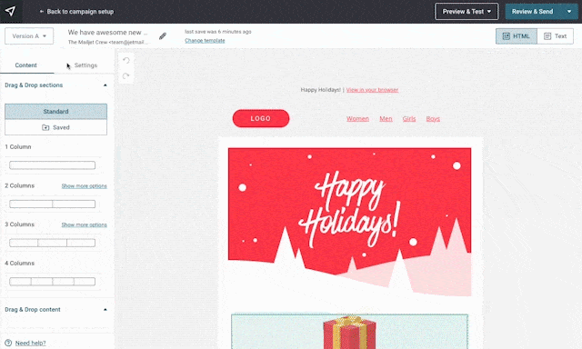 Un gif animé du processus de création d’une prévisualisation d’email avec Mailjet