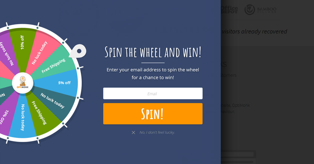 Animación de una ruleta de la suerte con un campo para añadir un email.