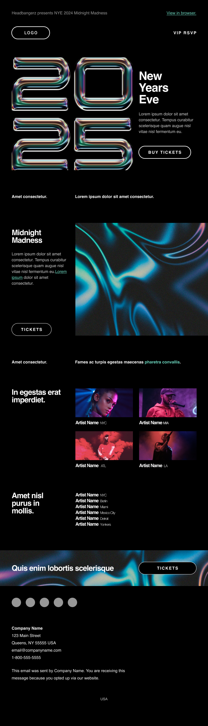 Plantilla de email de Nochevieja de Mailjet.
