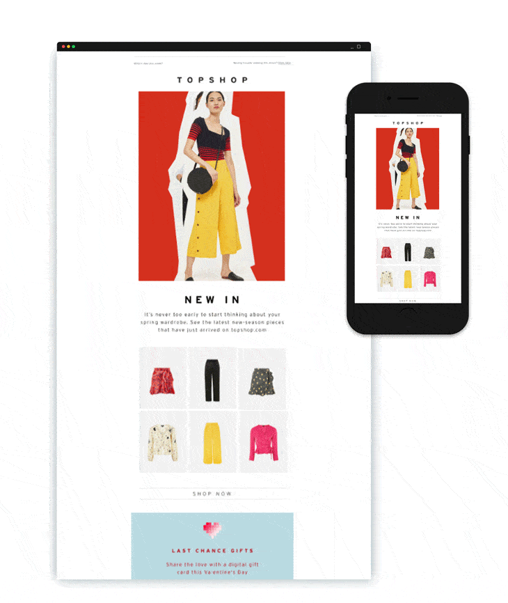 Responsives Design von Topshop, was auf dem Handy und dem Monitor gleichermaßen funktioniert.