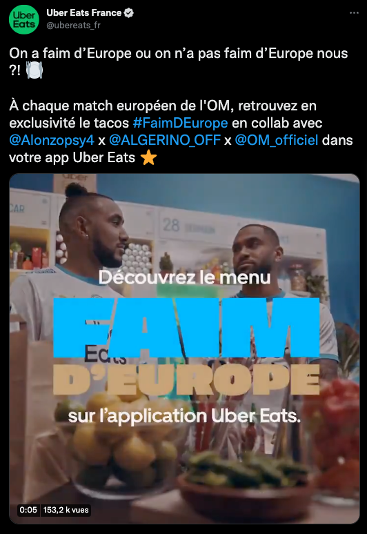 Capture d’écran d’un tweet d’Uber Eats