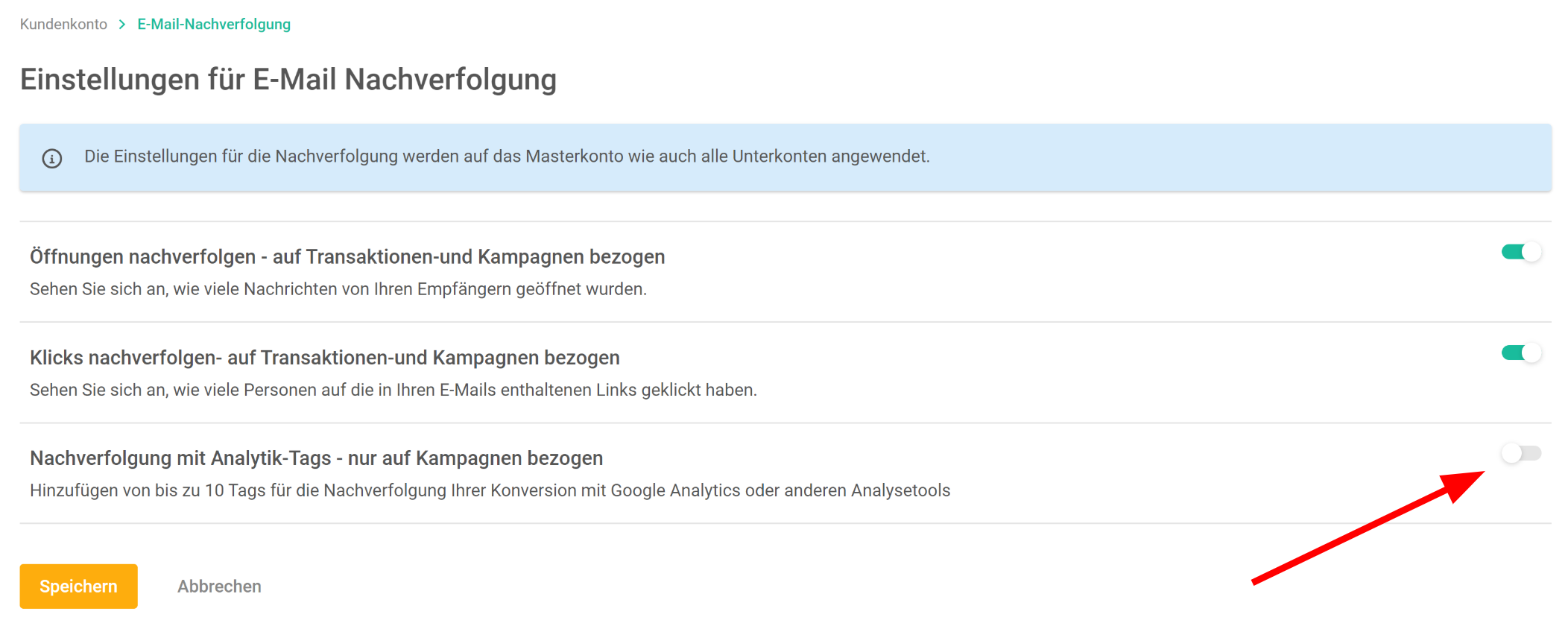 Einstellungen für E-Mail-Tracking in Mailjet