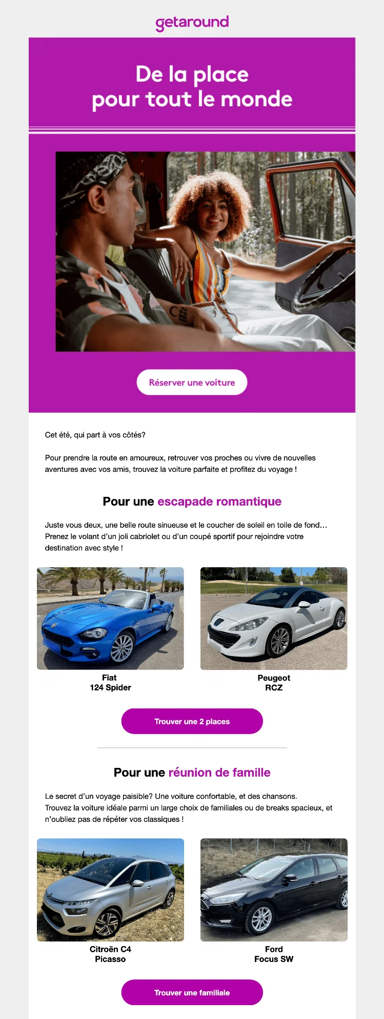 Email envoyé par Getaround à l’occasion des vacances d’été