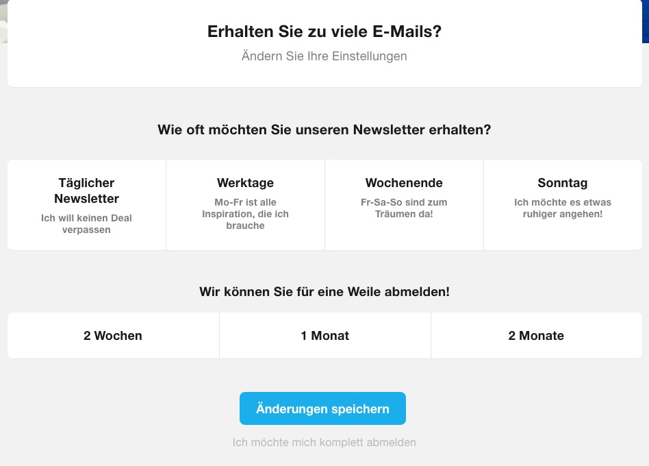 Beispiel für eine Umfrage nach der Newsletter Versandfrequenz