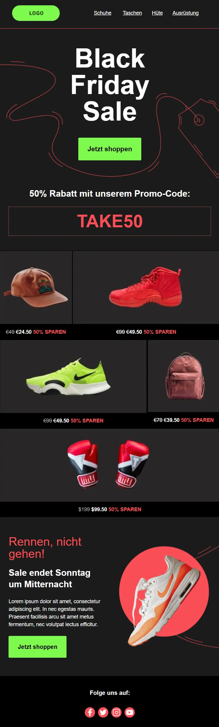 E-Mail-Vorlage für den Black Friday mit Promo-Code