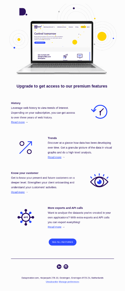 Upsell email from Dataprovider.com