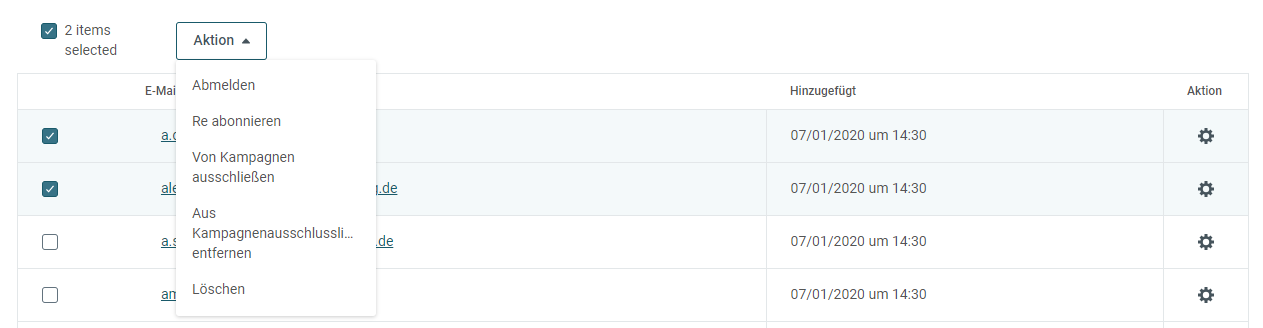 Austragen von Empfängern in Mailjets Kontaktverwaltung