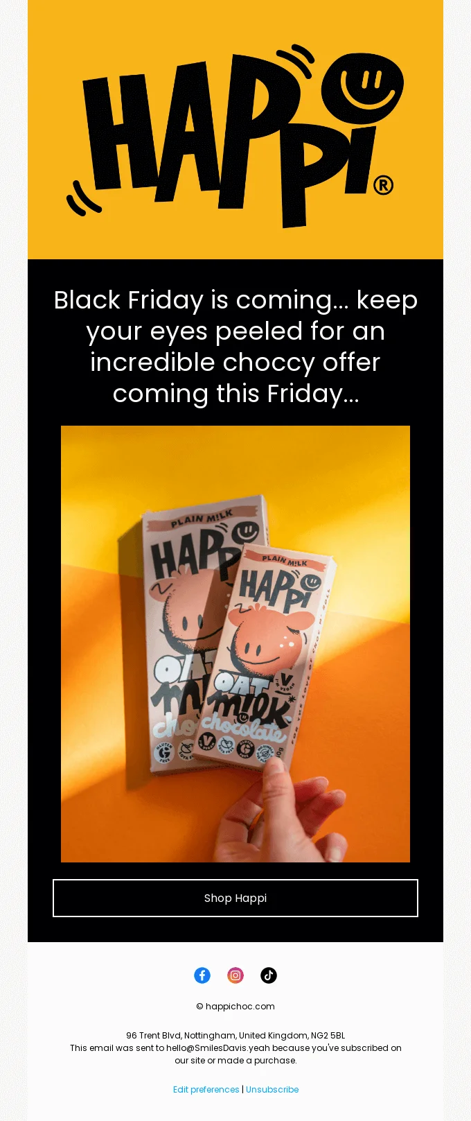 An example of a new email design trend that focuses on large, bold texts and images