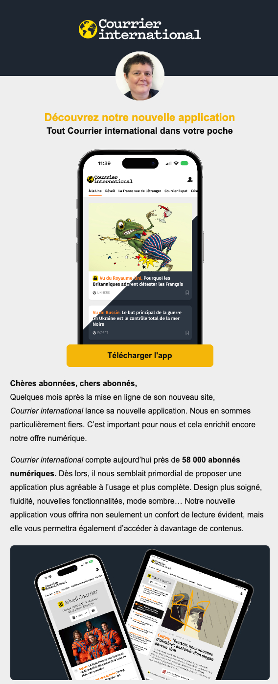 Capture d’écran d’un email d’engagement