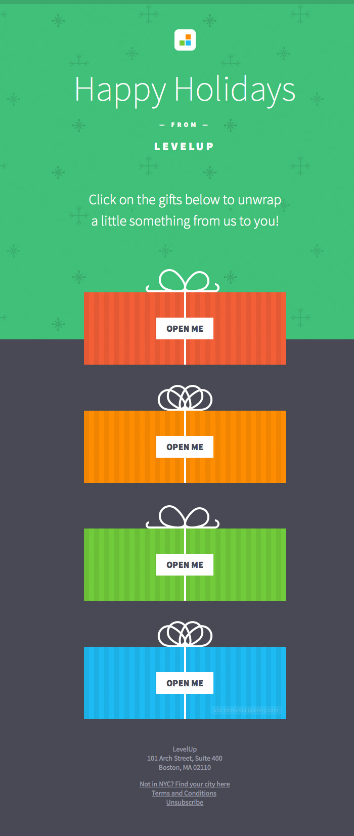 Weihnachts-Newsletter mit interaktiven Inhalten von LevelUp
